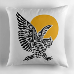 Great Horned Owl Tribal Tattoo Art PrintPillow
