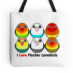Cute Fischer lovebirds cartoon tote bag