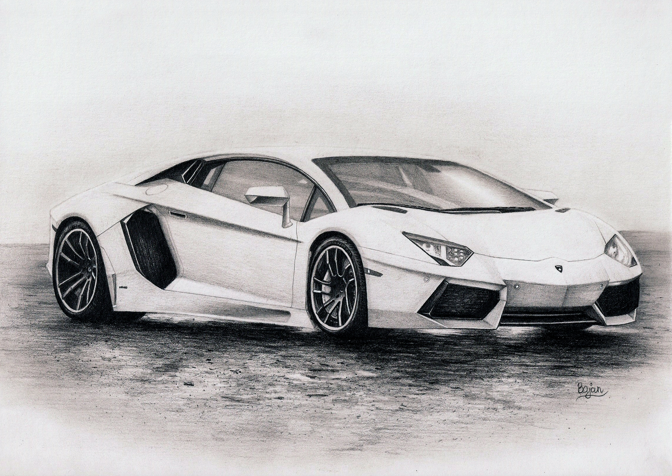 Lamborghini Aventador Side View Drawing
