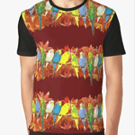 Colorful Budgies Pattern Graphic T-Shirt