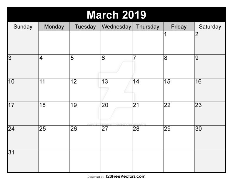 Download Blank March Calendar 2019 Free Vector by 123freevectors on ...
