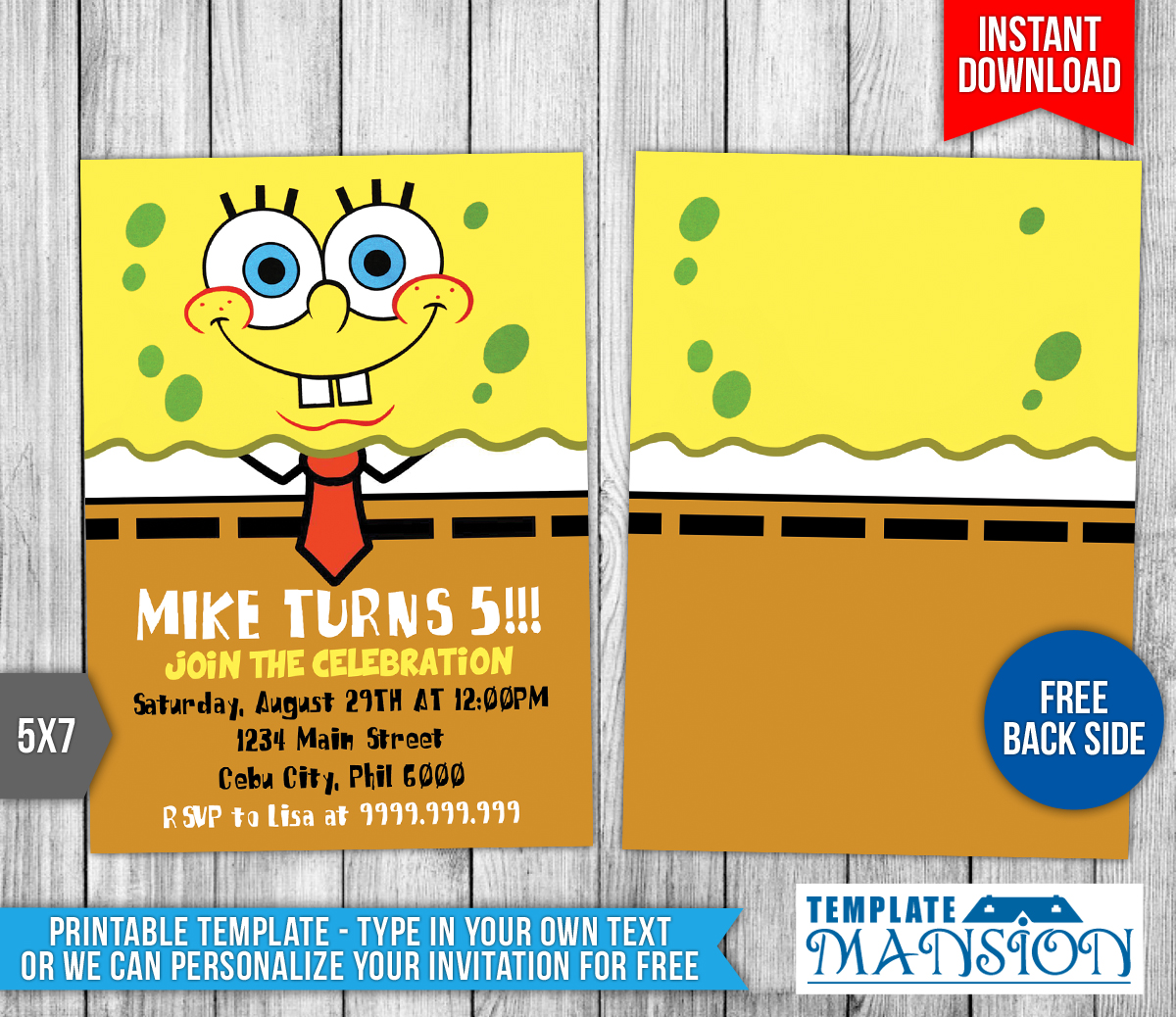 Spongebob Squarepants Birthday Invitation #1 by templatemansion on