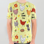 Cute Seamless Chickens Pattern Cartoon All Over Print Shirt