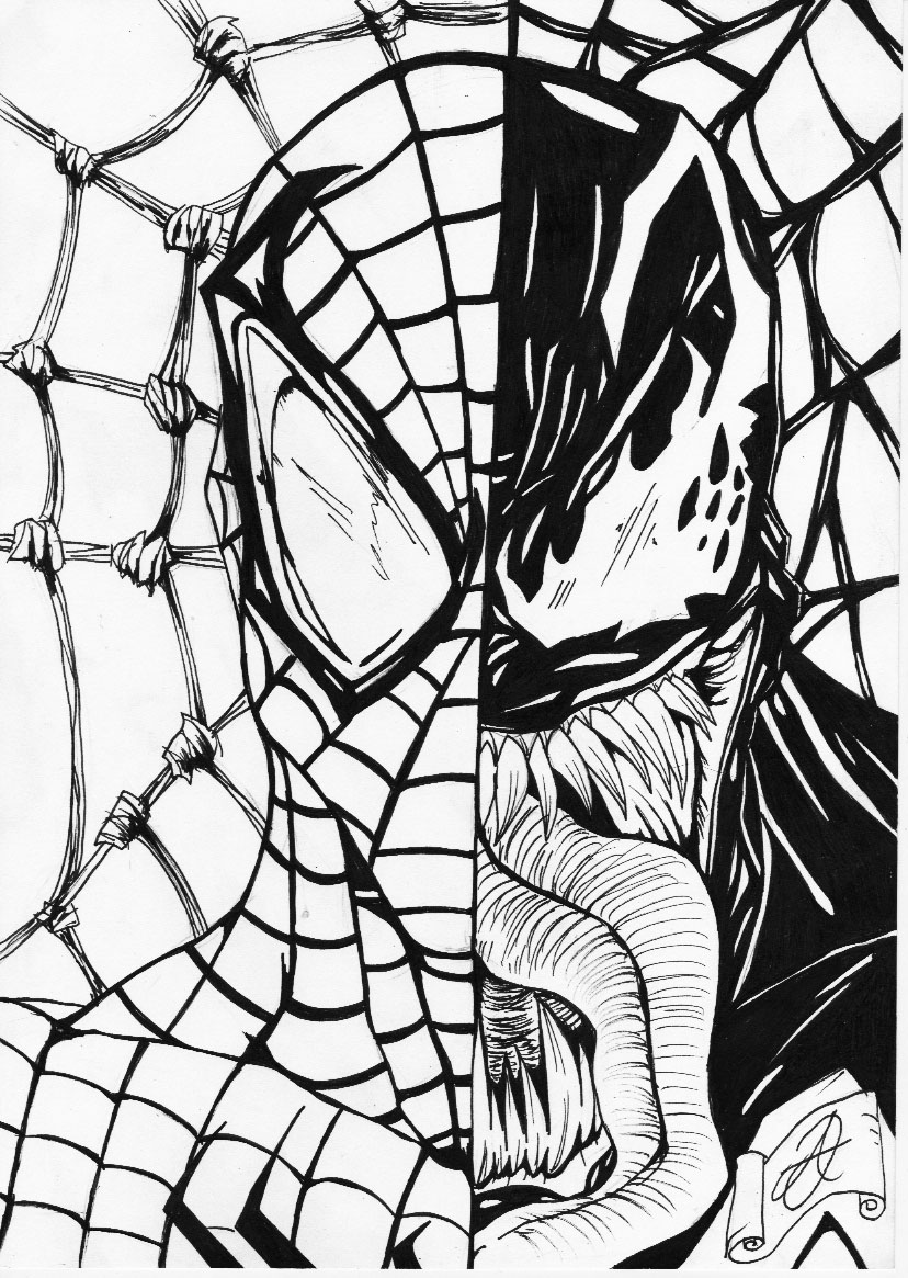 spiderman-venom b w by darkartistdomain on DeviantArt