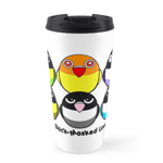 Cute Black-masked lovebirds cartoon travel mug