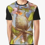Orange Cheeked Waxbill Finch With Blueberries Realistic Painting Graphic T-Shirt