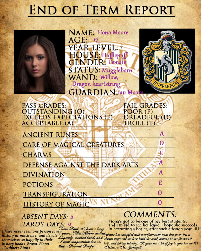 Hogwarts Report Card- Mine by sarahsaintly on DeviantArt