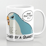owned by a blue quaker mug