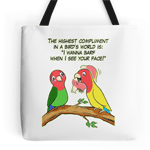 Lovebird parrot and bird way telling i love you travel tote bag