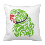 Green Ringneck Parrot Tattoo Pillow