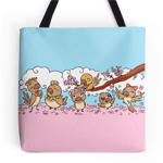 finches birds with pink sakura flowers tote bag