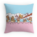 finches birds with pink sakura flowers pillow