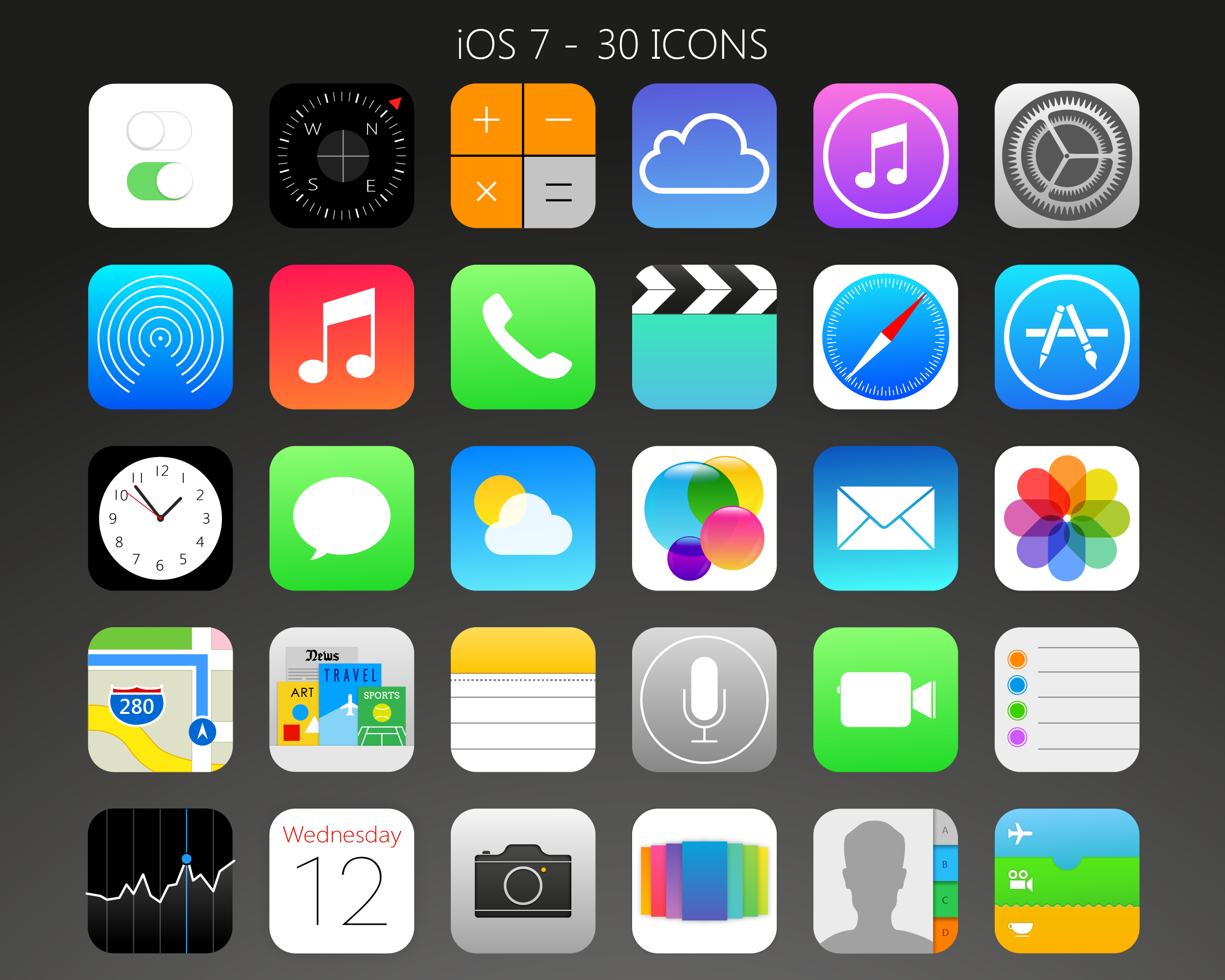 iOS 7 30 Icons (png+ico) by Evonyx3 on DeviantArt