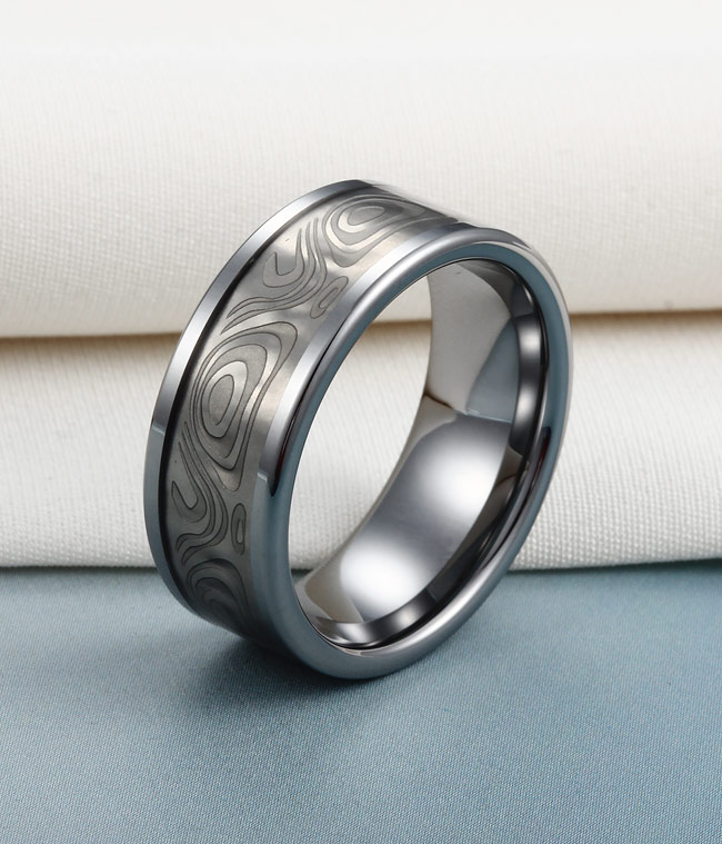 Extra Wide Tungsten Band with Damascus Pattern by