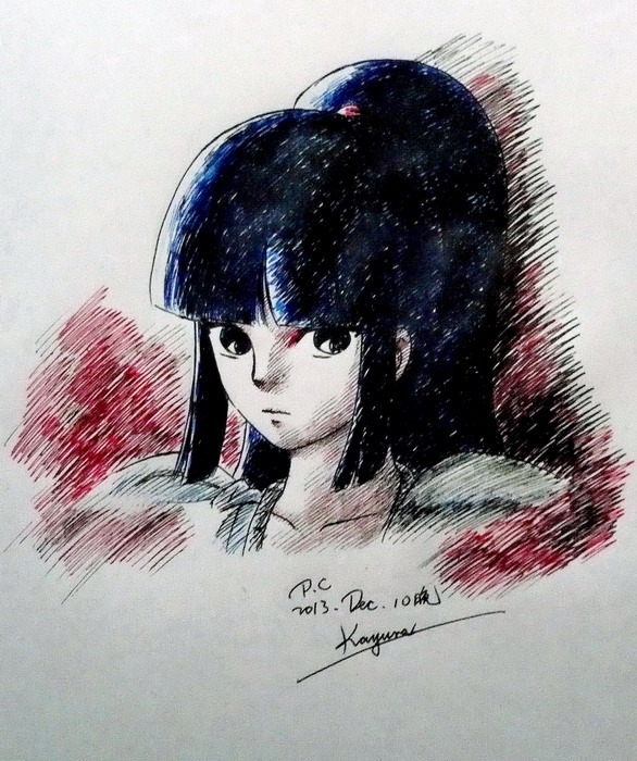 Pen sketch of Kayura in armor