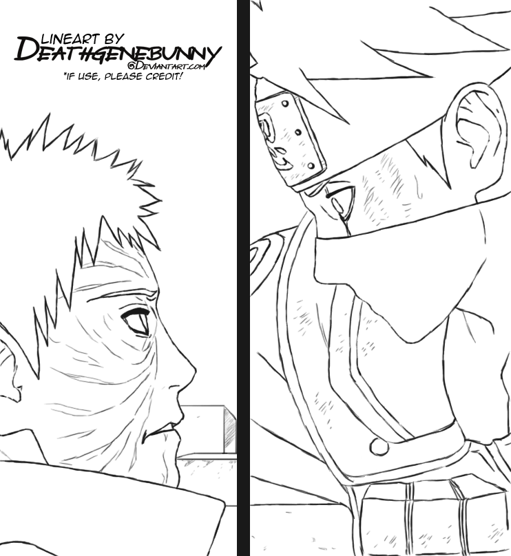 Naruto 629 Kakashi and Obito Lineart by deathgenebunny on DeviantArt