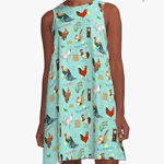 Cute Seamless Roosters Pattern Cartoon A-Line Dress