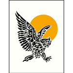 Great Horned Owl Tribal Tattoo Art Print